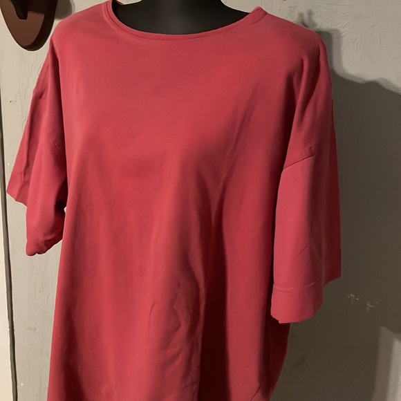 XL Structure red mauve short sleeve crew neck thick pullover shirt top - Picture 5 of 14